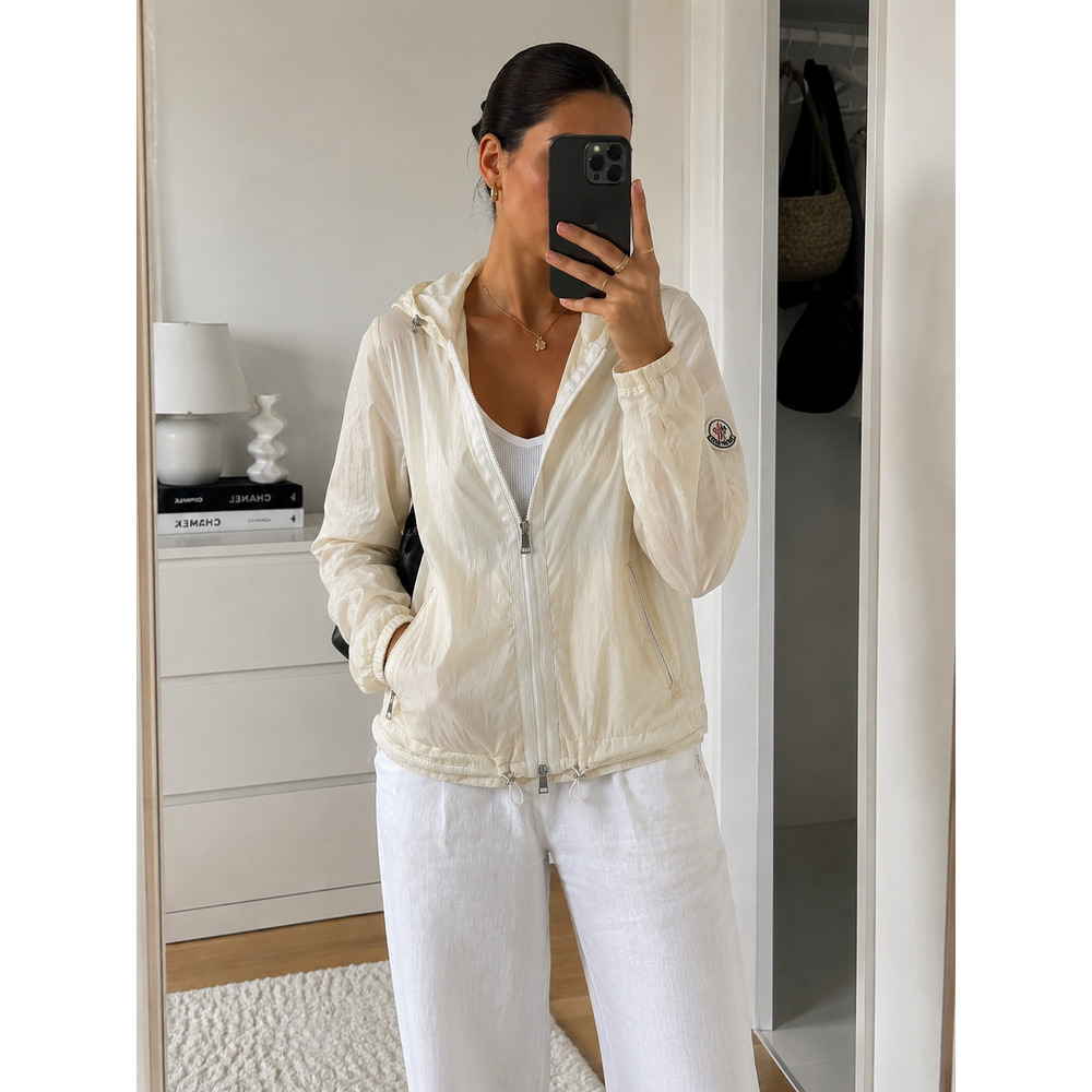 Moncler Ilay Giubbotto Ivory Packable Hooded Windbreaker Jacket Size 1